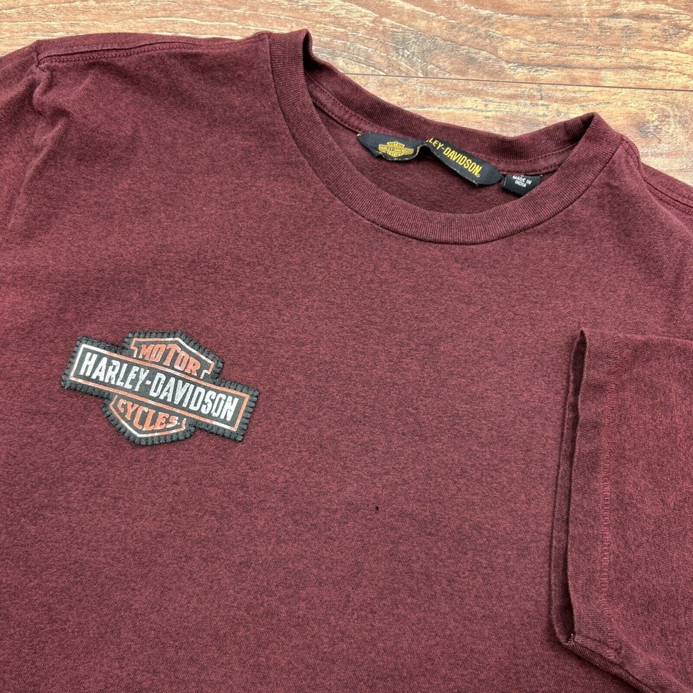 Harley Davidson Motorcycles Large Maroon Heathered 2 Sided Graphic‎ Tee Eagle